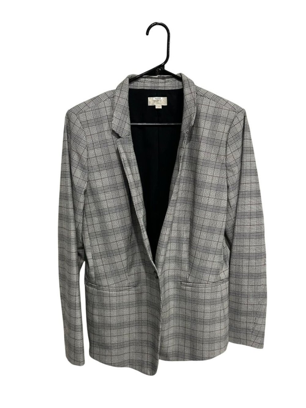 Loft Outlet 12 Gray Plaid Open Front Blazer Jacket Classic Heritage Style
